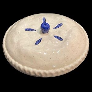 Vintage 1980s Blueberry Pie Tart Keeper Unique Pottery Art Covered Dish Platter